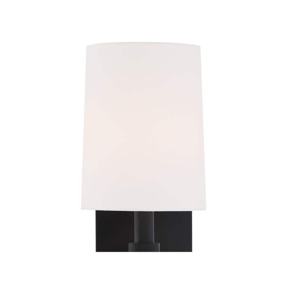 Elegant Cylinder Black Forged Wall Sconce with White Silk Shade