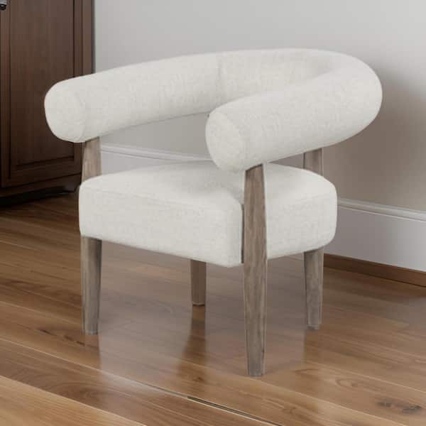 Benjara Off White and Taupe Fabric Armchair with Wishbone Cushioned Frame