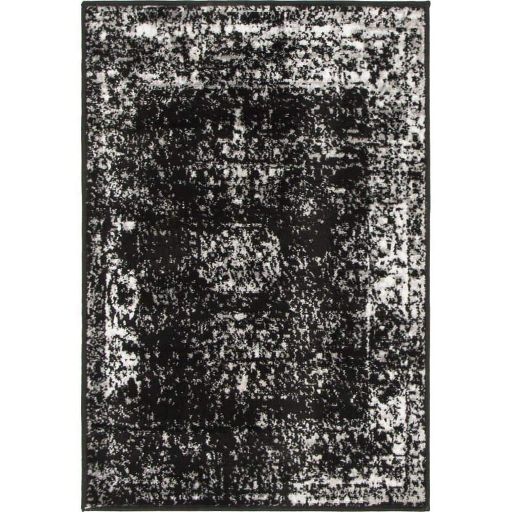 Black Rectangular Stain-Resistant Synthetic Area Rug