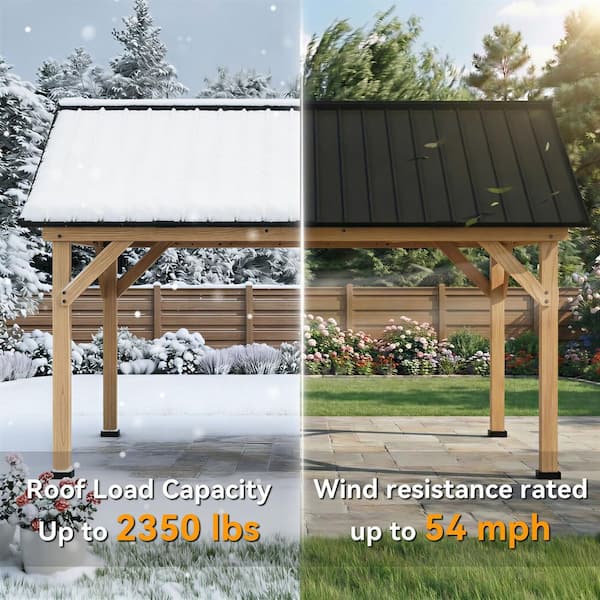 JOYSIDE 13 ft. x 11 ft. Cedar Wood Outdoor Patio Hardtop Gazebo