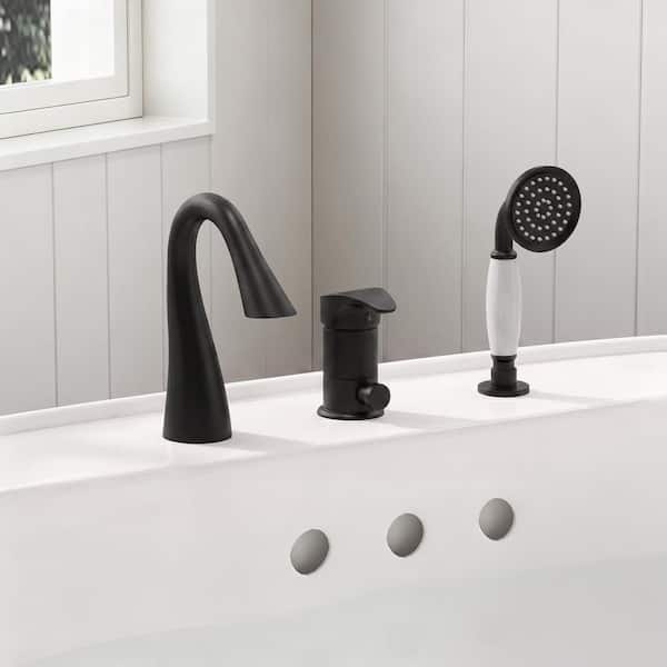 Single-Handle Roman Tub Faucet 2.7 GPM with Handheld Shower in Matte Black(Valve Include)
