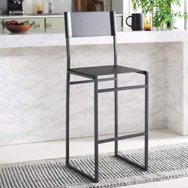 Layne Black Leather Bar Stool