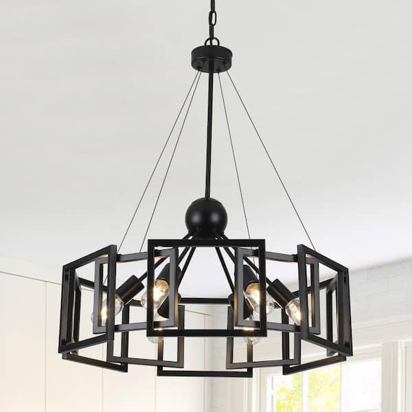 6-Light Black Modern Hanging Linear Chandelier Lighting Fixture for Kitchen Island