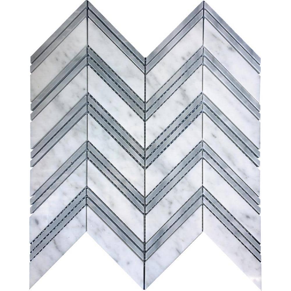 Gray and White 4 in. x 5 in. Chevron Carrara Polished Marble Mosaic Tile Sample (0.13 sq. ft./Piece) price history on PriceWatchPro