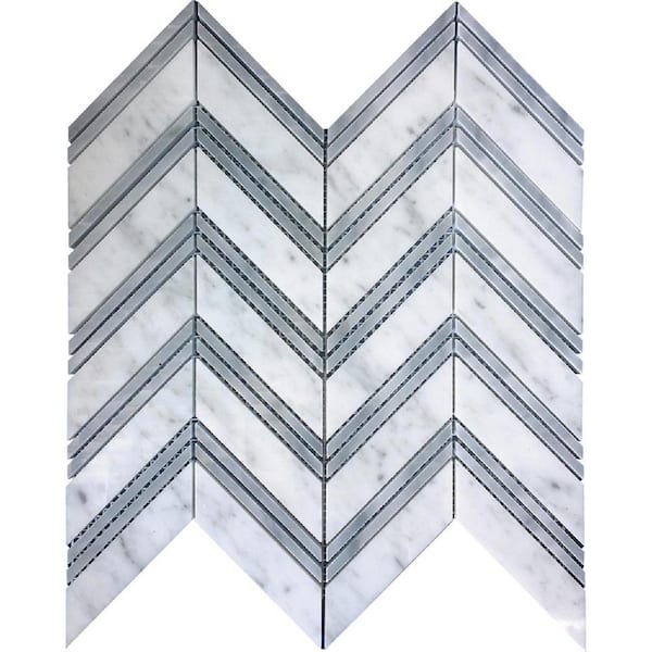Apollo Tile Gray and White 4 in. x 5 in. Chevron Carrara Polished Marble Mosaic Tile Sample (0.13 sq. ft./Piece)