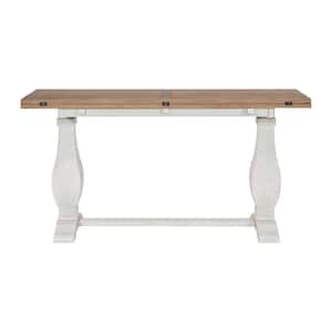 Napa 60-In. White and Driftwood Brown Rectangle Solid Wood Flip-Top Sofa Console Table