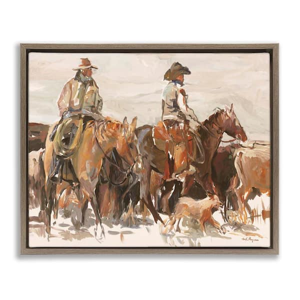 Cowboys & Horses Farm by Marilyn Hageman Brown Floater Frame Graphic Art Print People 25 in. x 31 in.