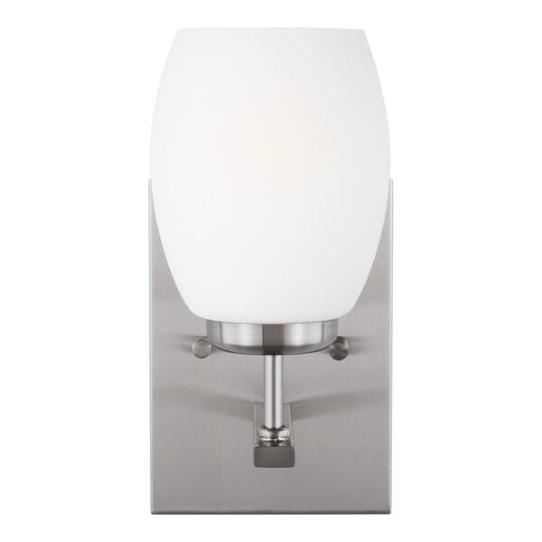 Generation Lighting Catlin 5 in. 1-Light Brushed Nickel Vanity Light with Etched/White Inside Glass Shades