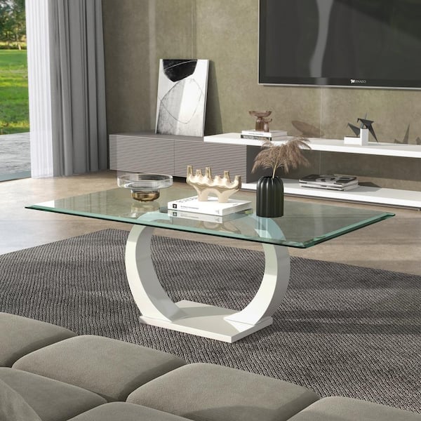 Furniture of America Tafthall 50 in. White Rectangle Glass Coffee Table