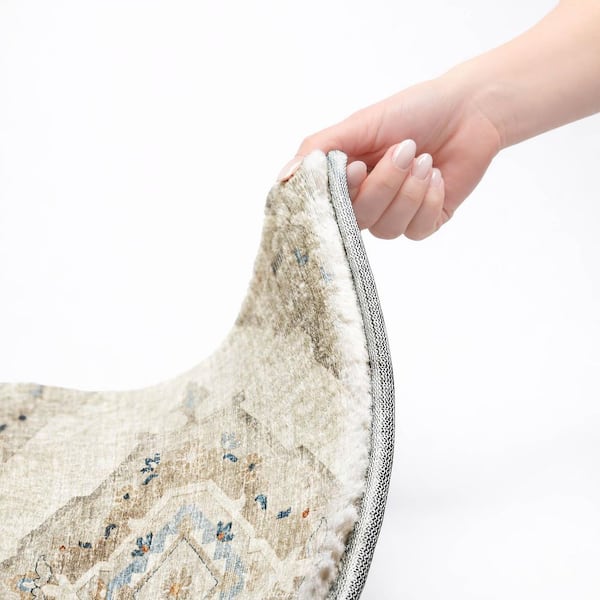 Dream Shag Premium Machine Washable Abstract ADS91 Linen 8 ft. x 8 ft. Round Rug