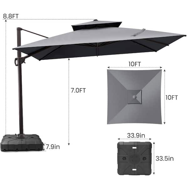 cantilever patio umbrellas Mondawe 11 ft. Patio Aluminum Cantilever Umbrella Market Offset Umbrella with Crank System & Base in Gray