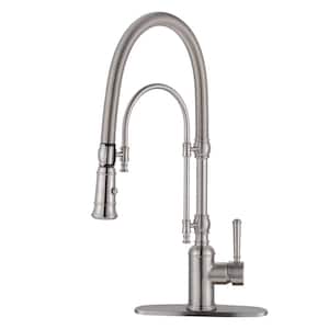 Stand Single Handle Pull Out Sprayer Kitchen Faucet Deck Plate Included in Brass