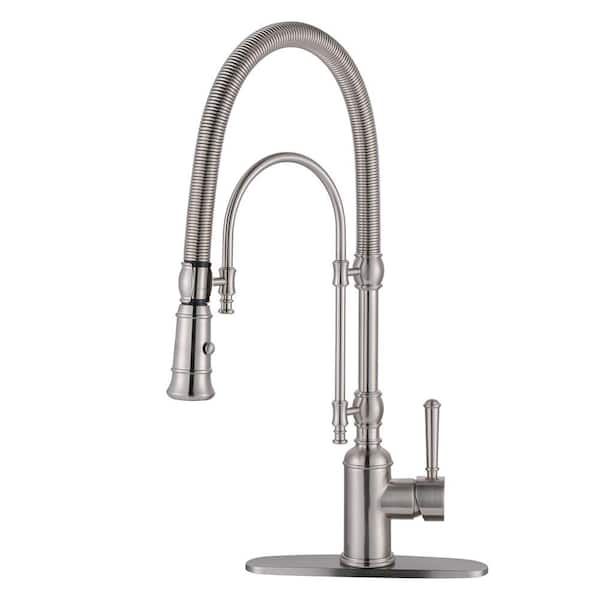 ARCORA Stand Single Handle Pull Out Sprayer Kitchen Faucet Deck Plate Included in Brass