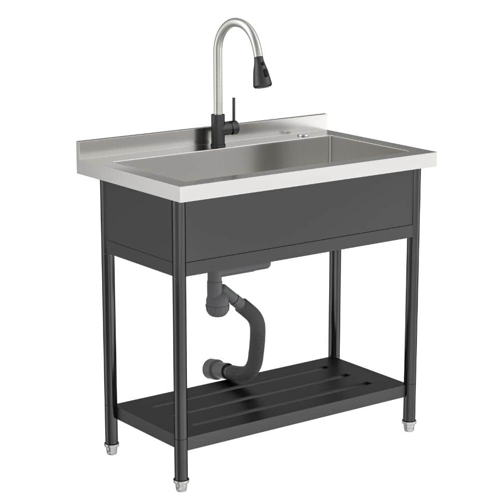 36 in. W x 21 in. D Black Stainless Steel 1-Compartment Freestanding Utility Commercial Sink with Pull-out Faucet price history on PriceWatchPro
