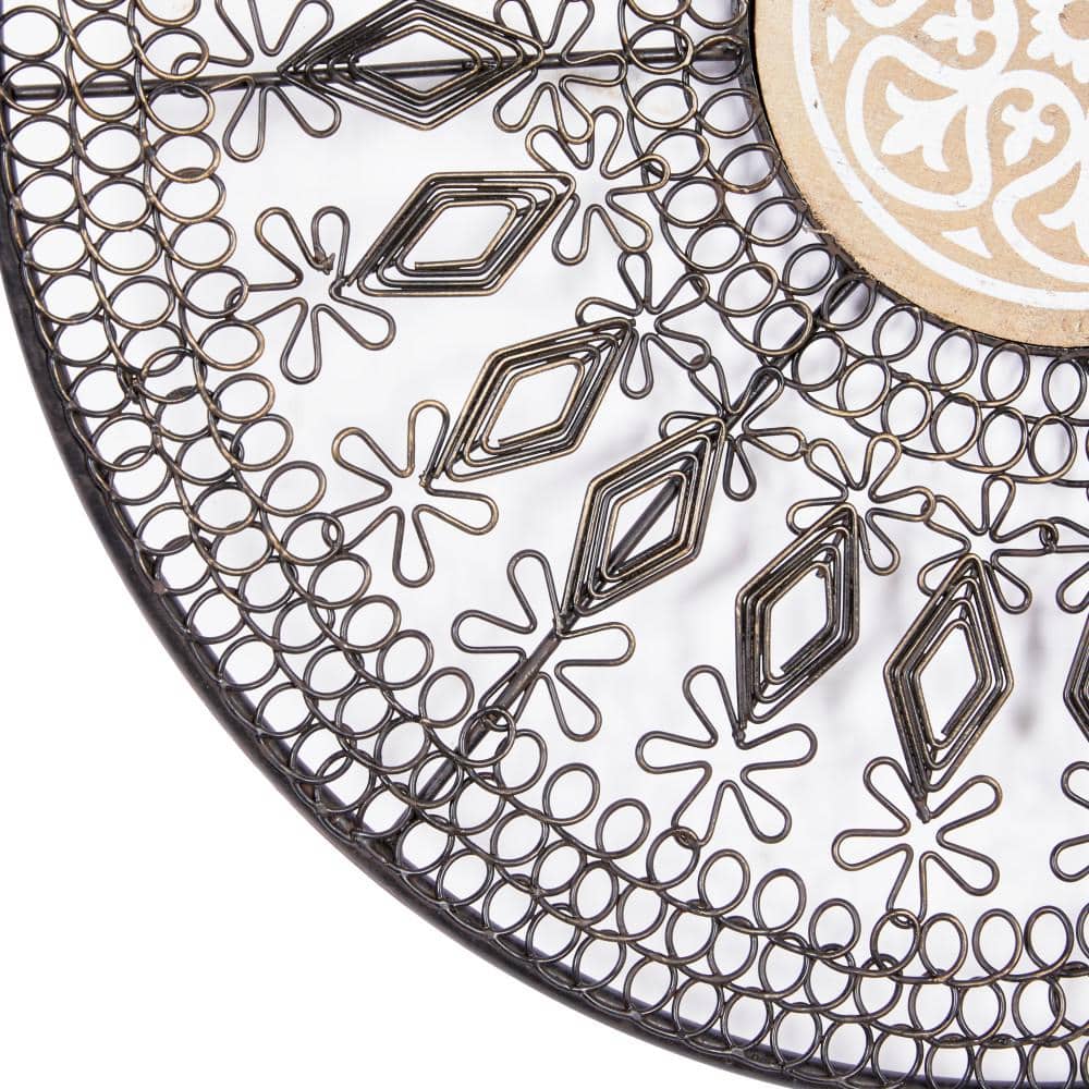 Set of Three Black and Natural Metal Circle Wall Sculptures