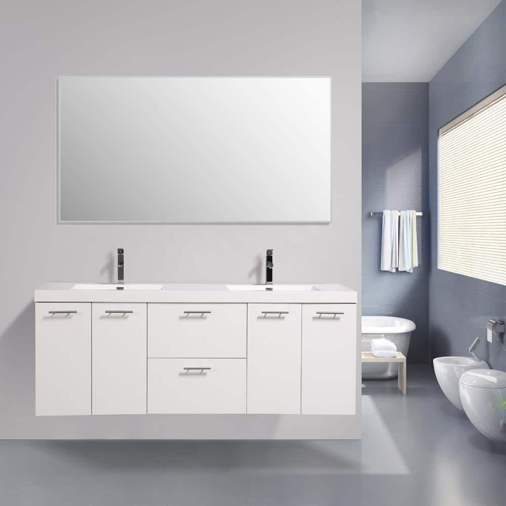 Eviva Luxury 84 in. W x 22 in. D x 26 in. H Double Bath White Vanity