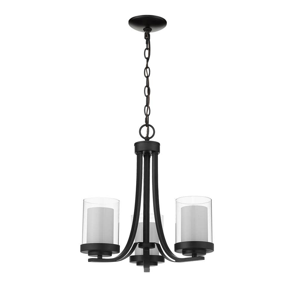 Willow Matte Black 3-Light Chandelier with White Glass Shades