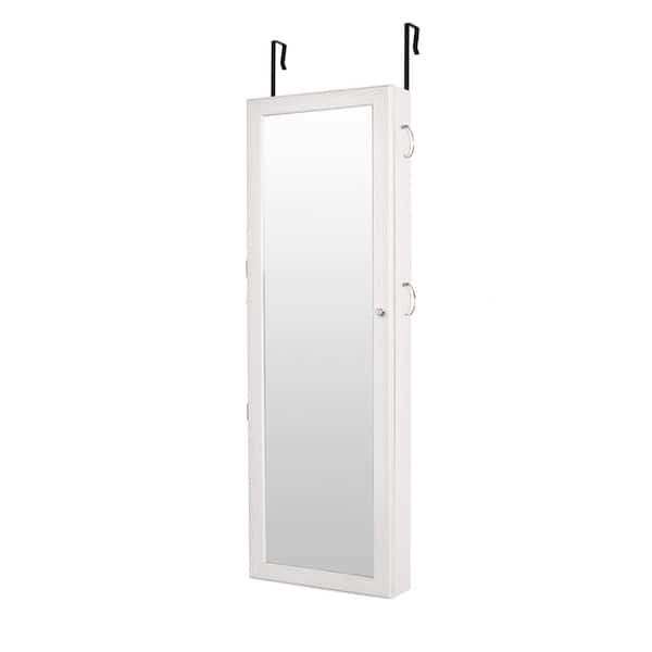 Karl home Retro Wood White Whole Body Mirror Storage Mirror Jewelry Mirror Armoire 47.24 in. H x 14.57 in. W x 3.86 in. D