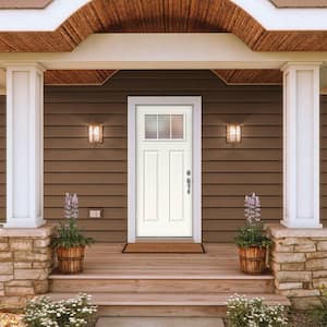 30 in. x 80 in. 3 Lite Craftsman White Painted Steel Prehung Right-Hand Outswing Front Door w/Brickmould