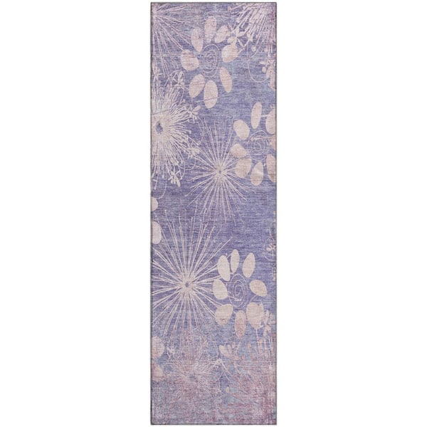 Mayfield Premium Machine Washable Abstract AMF2225 Purple 2 ft. x 7 ft. Runner Rug