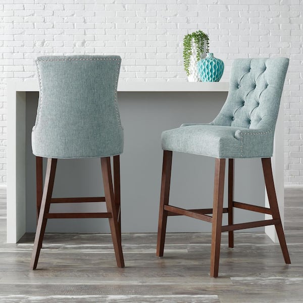 Reviews For Stylewell Bakerford Aloe Blue Upholstered Bar Stool With Back Set Of 2 Pg 1 