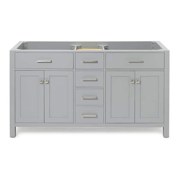 ARIEL Bristol 60 in. W x 21.5 in. D x 34.5 in. H Double Freestanding Bath Vanity Cabinet without Top in Grey