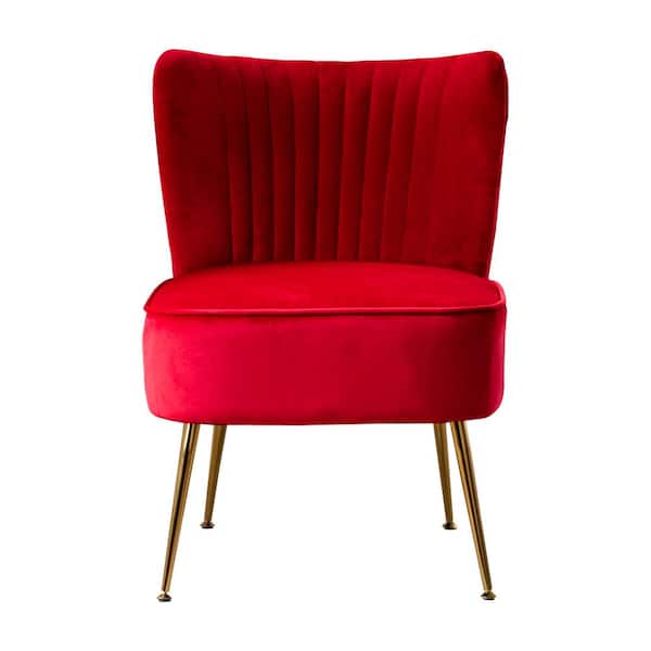 WESTINFURNITURE Trinity 22 in. Red Velvet Channel Tufted