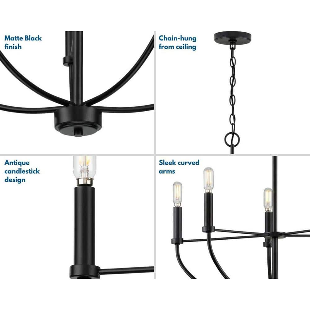 Leyden Matte Black 5-Light Farmhouse Chandelier
