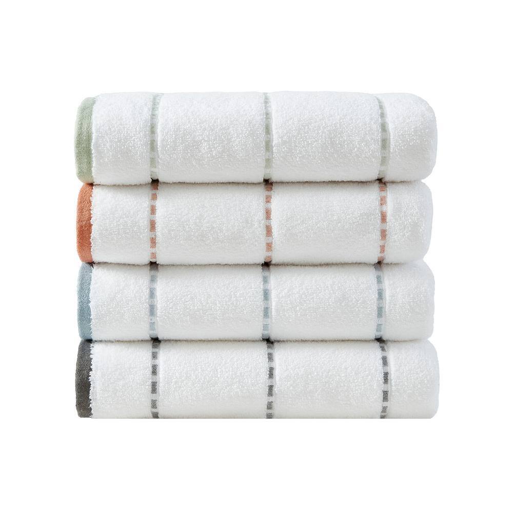 White and Blue Cotton 3-Piece Towel Set with Edge Embellishment