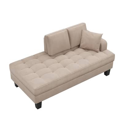 Warm Gray Polyester Deep Tufted Upholstered Textured Fabric Chaise Lounge with Toss Pillow