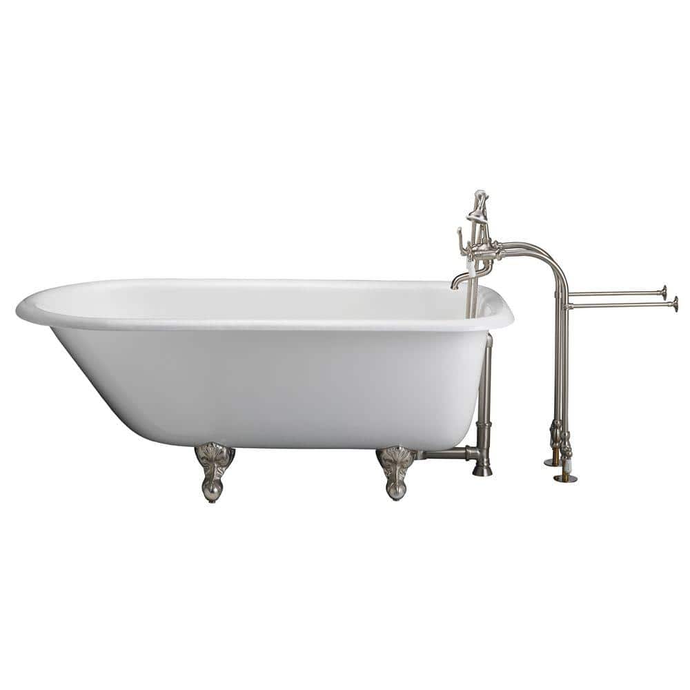 5 ft. Cast Iron Ball and Claw Feet Roll Top Tub in White with Brushed Nicke