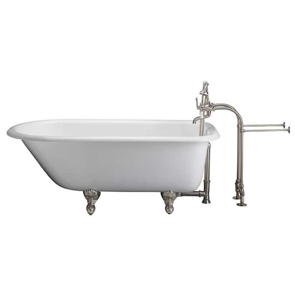 Barclay Products 5 ft. Cast Iron Ball and Claw Feet Roll Top Tub in White with Brushed Nickel Accessories