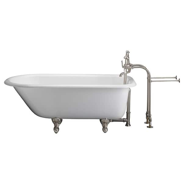 Barclay Products 5.6 ft. Cast Iron Ball and Claw Feet Roll Top Tub in White with Brushed Nickel Accessories