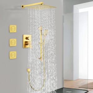 3-Spray Square High Pressure Deluxe Wall Bar Shower Kit with Slide Bar and 3-Body Spray in Gold