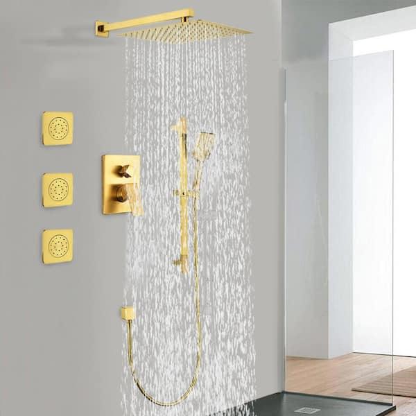 FORCLOVER 3-Spray Square High Pressure Deluxe Wall Bar Shower Kit with ...