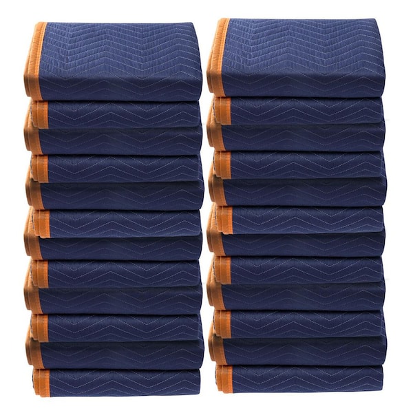 80 in. x72 in. Moving Blankets. 65 lbs. /dz. 12 Packs. Heavy-duty. Protects furniture, floors. Blue/Orange.