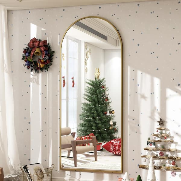 XRAMFY 30 in. W x 70.8 in. H Arched Gold Aluminum Alloy Framed Full Length Mirror Standing Floor Mirror