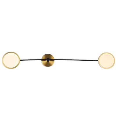 Torino 39 in. Antique Brass Integrated LED Sconce 15.97-Watt with 2 Rotating LED Circular Disks
