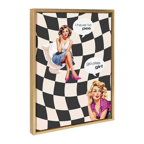 Sylvie Go Piss Girl Black Framed Canvas by Honey Island Studio Set of 1 Culture Art Print 18.00 in. x 24.00 in.