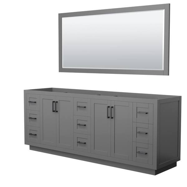Wyndham Collection Miranda 83.25 in. W x 21.75 in. D x 33 in. H Double Sink Bath Vanity Cabinet without Top in Dark Gray with 70 in. Mirror