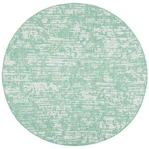 Courtyard Green Blue/Ivory 7 ft. x 7 ft. Distressed Abstract Indoor/Outdoor Patio  Round Area Rug