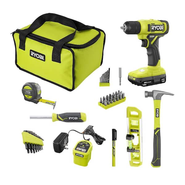 RYOBI - ONE+ 18V Cordless 3/8 in. Drill Kit with 1.5 Ah Battery, Charger, and 53 Accessories