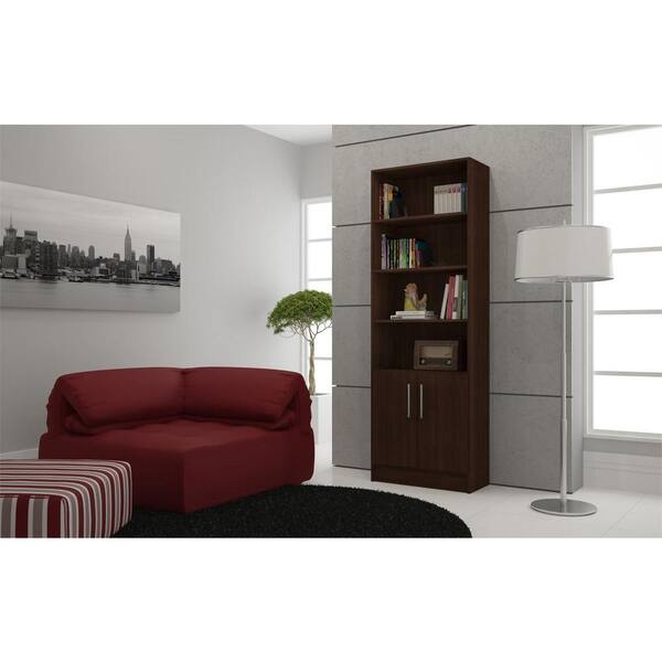 Manhattan Comfort 71.85 in. Tobacco Faux Wood 6-shelf Accent Bookcase with Doors