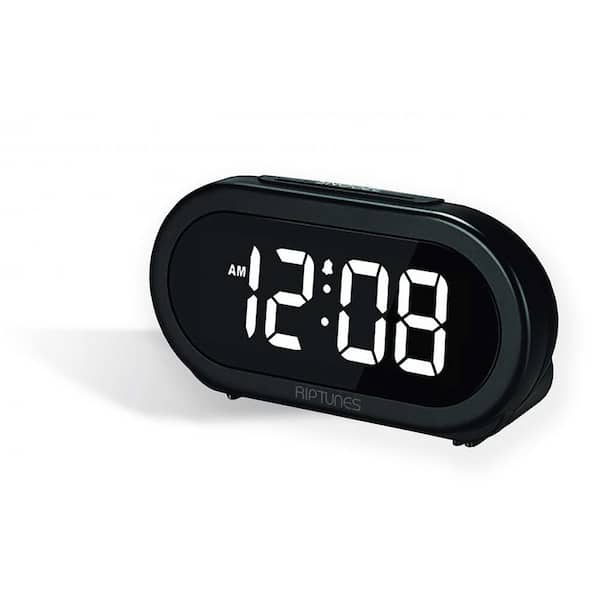 RIPTUNES 1.4 in. Digital Alarm Clock with 5 Alarm Sounds, Screen Dimmer - Black
