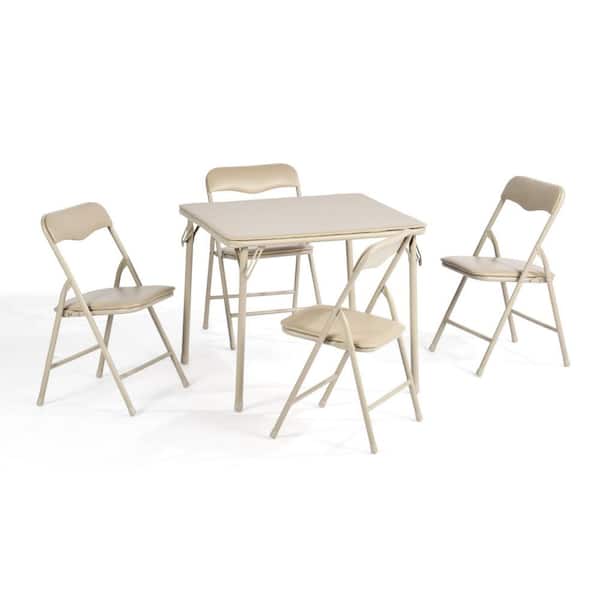 TAGE 5-Piece Folding Table and Chair Set with Padded Seats, Floor-Protecting Design, for Kids and Teens in Camel