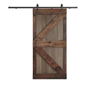 K Series 42 in. x 84 in. Smoky Gray/Kona Coffee Knotty Pine Wood Sliding Barn Door with Hardware Kit