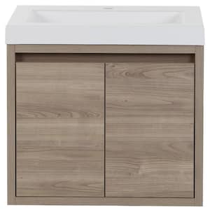 Millhaven 25 in. W x 19 in. D x 22 in. H Single Sink Floating Bath Vanity in Forest Elm with White Cultured Marble Top