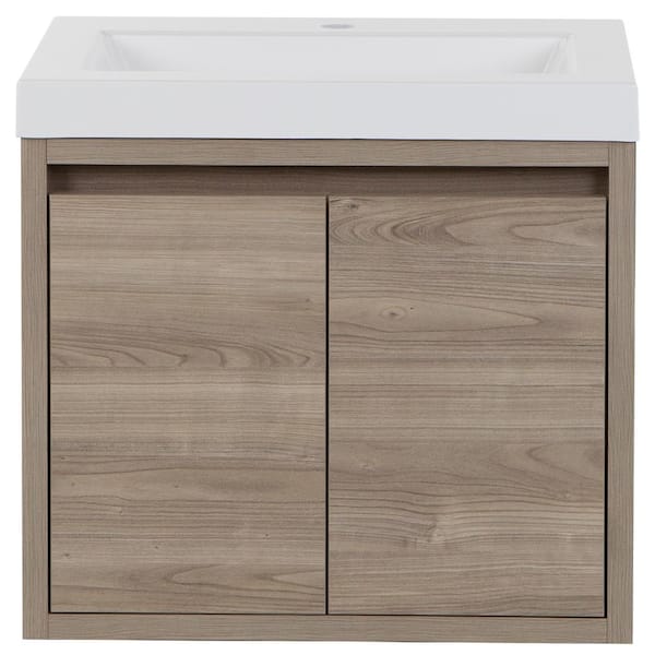 Millhaven 25 in. Single Sink Forest Elm Floating Bath Vanity with White Cultured Marble Top (Assembled)