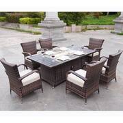 Gerald Brown 7-Piece Wicker Patio Fire Pit Conversation Sofa Set with Beige Cushions