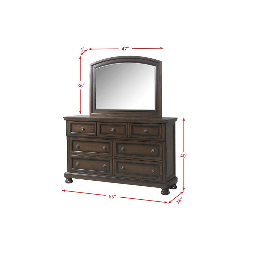 Kingsley 65" Brown Wood Dresser with Mirror and Felt-Lined Drawer